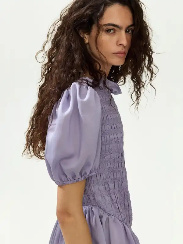 h&m purple ruffle dress Women's Lilac Long flounced dress