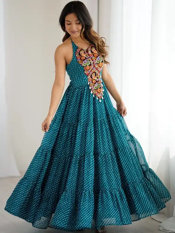 green emerald velvet dress Midnight Elegance Black Rayon Fully Flared Digital Print Ethnic Gown Black / L / 5 Days