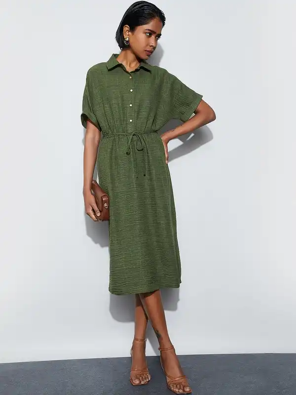 green emerald velvet dress Dark Green Satin Midi Dress With Cowl Neck main image 1