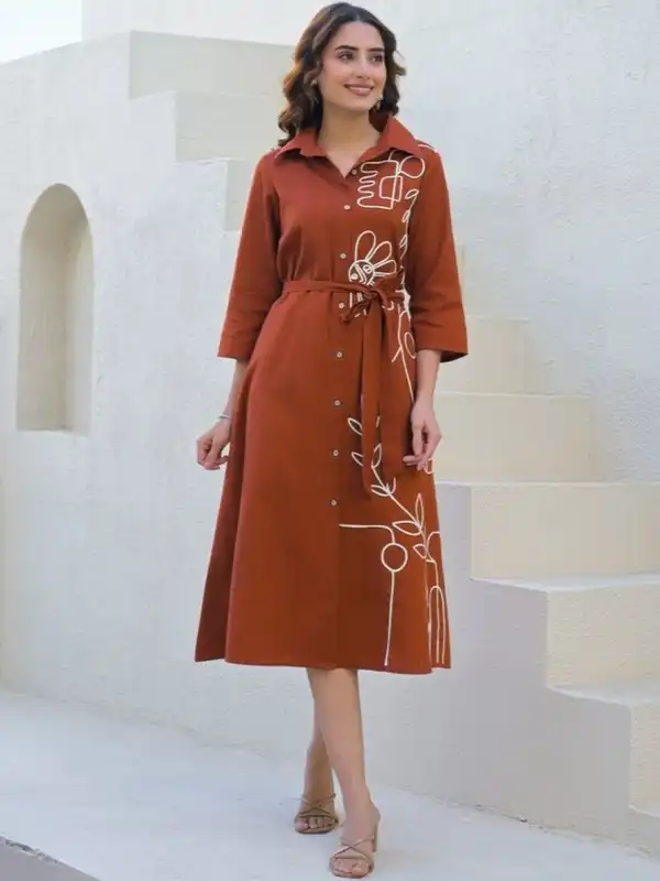 chinese dress ladies Women's Autumn Casual A-Line Loose Office Dress With Pockets | ZORKET