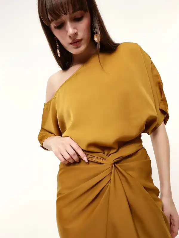 slim fit dress slacks Mabel Dress in Mustard | Vintage 1940s Style Waterfall Dress