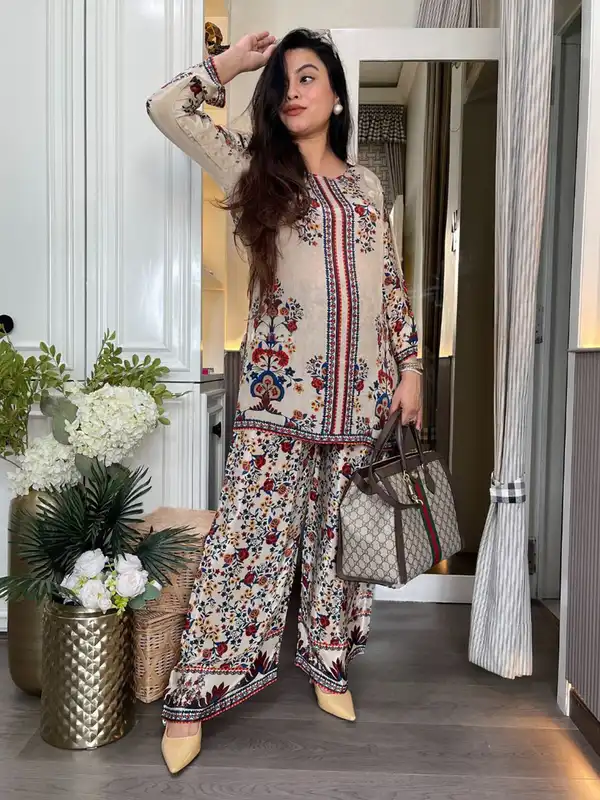 knee length dresses for ladies Nawabi Noor- Cotton Chikankari Long Dress – Gajra main image 1