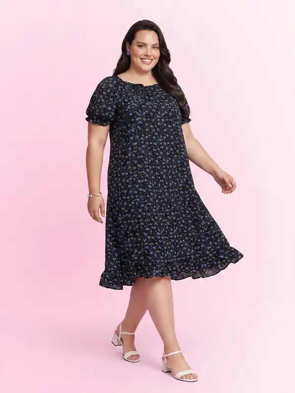 dressberry curve plus size floral embroidered tiered a-line dress reviews Dressberry Curve Dresses