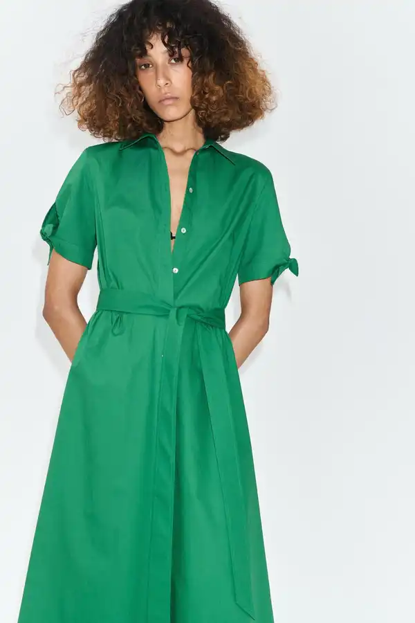 green shirt dress h&m Women's Dark green Satin shirt dress