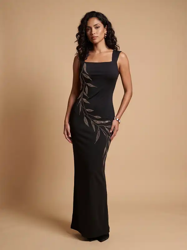 Black Embroidered Bodycon Dress