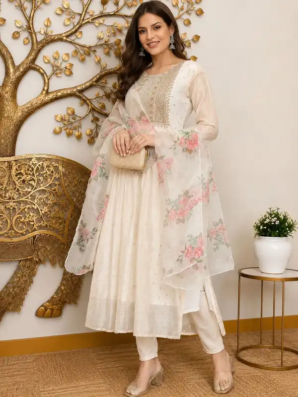 zudio dresses for ladies White Churidar Maxi