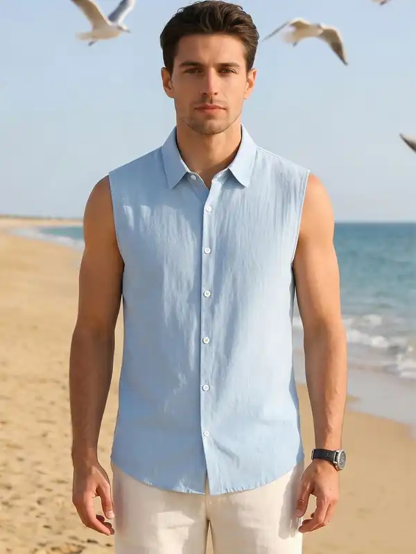 dress shirt without sleeves Sleeveless Collared Shirts