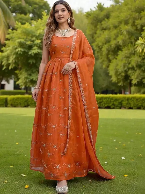 dupatta dress Ivory & Pink Modal Satin Ombre Pre-Draped With Design by Quench A Thirst at Pernia's Pop Up Shop 2026 Fully customizable in fabric Dusty-Black Faux Georgette Floral Motif