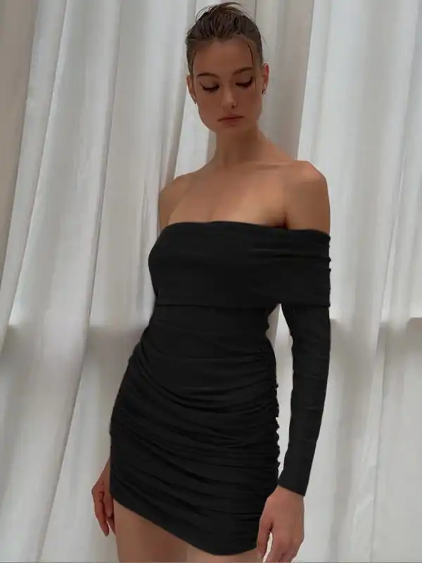 sachin and babi light blue dress Elegant Vintage Black Dress Women Ruffles Patchwork Sexy Off Shoulder Slim  Irregular Chic Harajuku Casual Dresses Buy cheaply on Joom