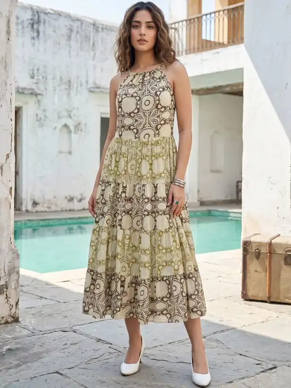 halter dresses online india Shop White Halter Neck A-Line Dress Festive Wear in India