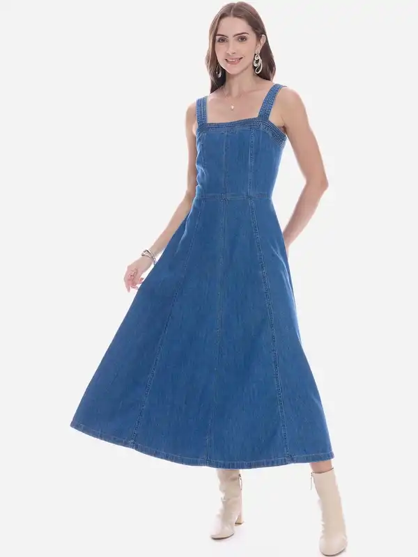 denim maxi dress online india Dresses Women Breast Solutions Split neck Long sleeves Color:Emerson J. Crew Factory | Blue denim