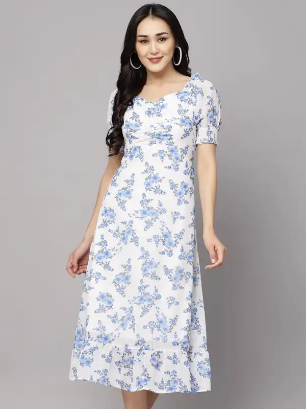 chinese dress ladies Dewlily Puff Sleeve Dress Korean Fashion for Teens, 20s, 30s Asymmetrical Cute Slimming Effect A-Line Casual Short Sleeve Plain Ribbon main image 1
