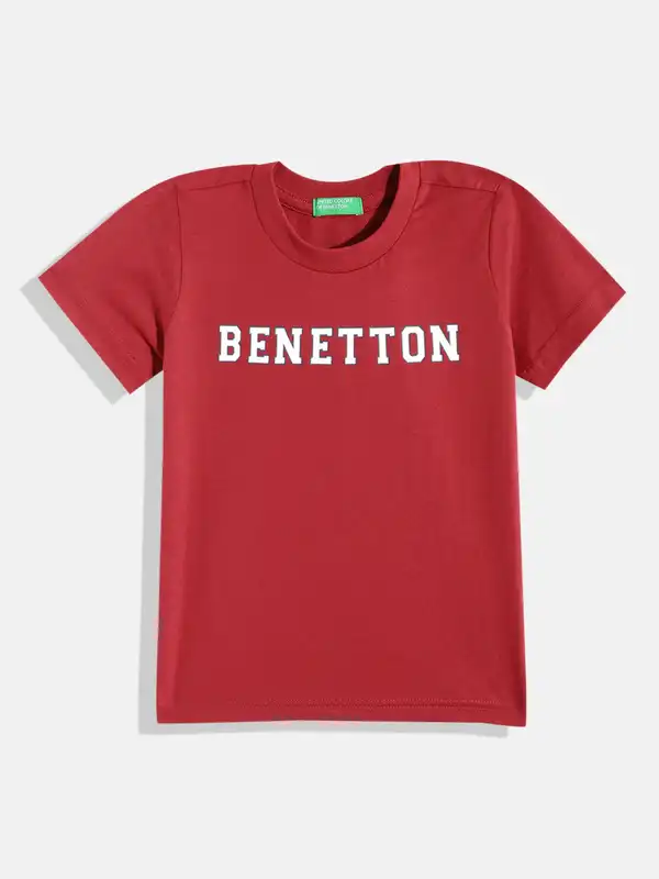 T-Shirt Fille United Colors Of Benetton Rouge 130 Cm - Épaules Descendues