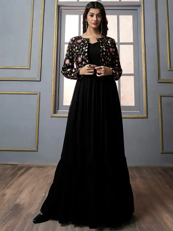 long black evening dress with jacket Jacket-Style Evening Dress with Crystals Black / XS