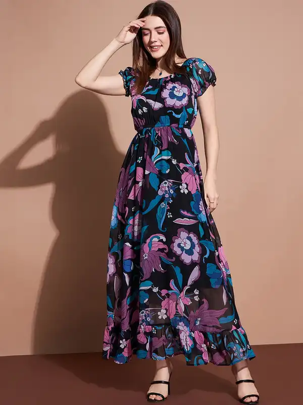 dressberry printed fit & flare monochrome maxi dress reviews Dressberry Fit And Flare Dress