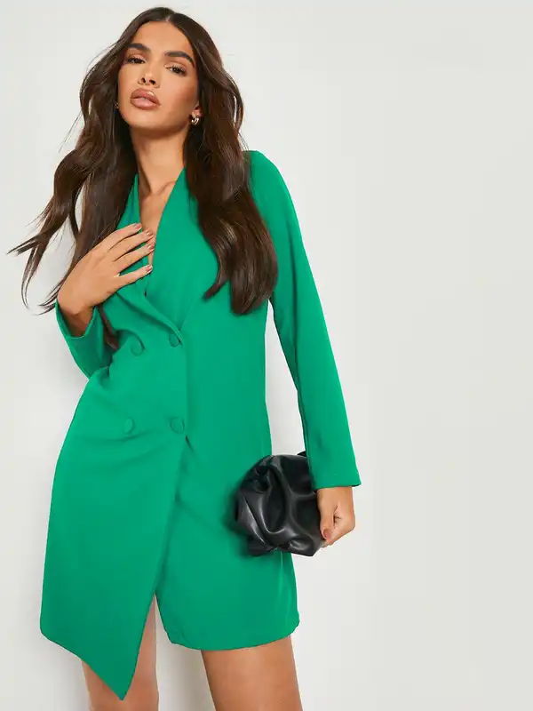 green emerald velvet dress MO&Co.Women Two Piece Slim Fit Blazer Dress Olive Size M main image 1