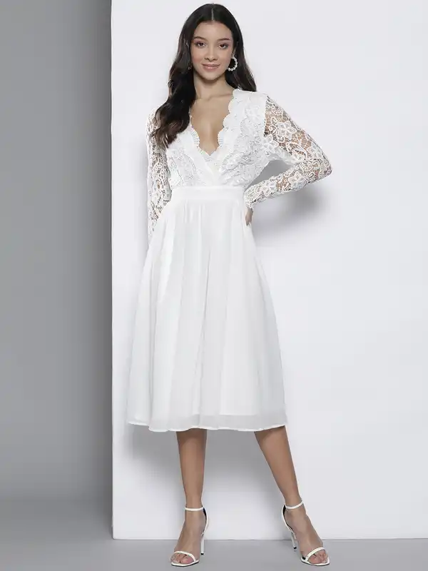 knee length dresses for ladies Modest Long Sleeve Classic Traditional Wedding Dress -