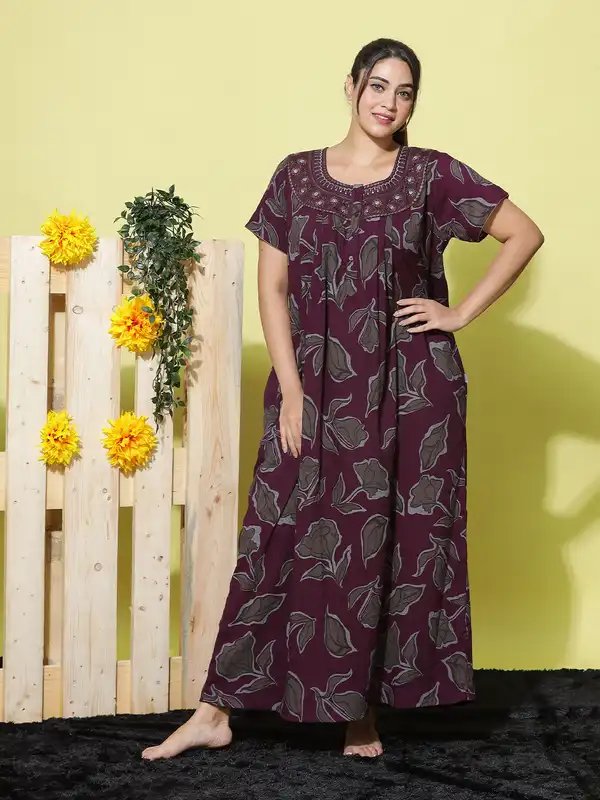 chinese dress ladies Naidu Hall Women's Front-Open Floral Printed Cotton-Blend Nighty