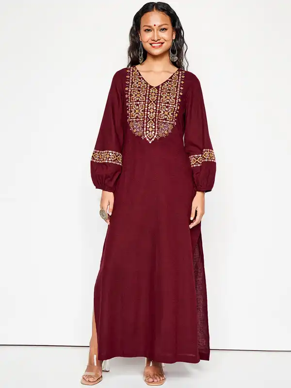 open lace back dress Zadie Red Long Dress: Embroidered Indian Gown by Raas USA main image 0