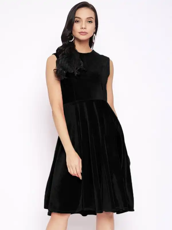 h&m black skater dress Ruffle V-Neck Shoulder pads and long sleeves with pleats at the back of the cuffs Skater Dresses | Long Sleeve,