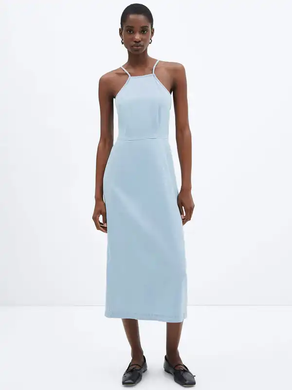 mango denim dress - A-line off White punctuated by an asymmetric neckline and split hem Mango + Denim dress with