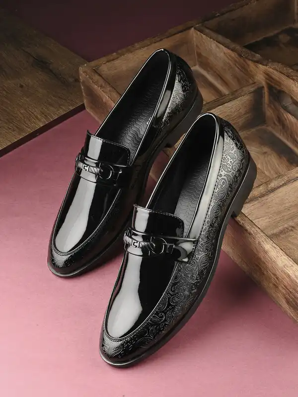 chinese dress ladies Black Leather Shoes without Laces | Black Leather Slip on main image 1