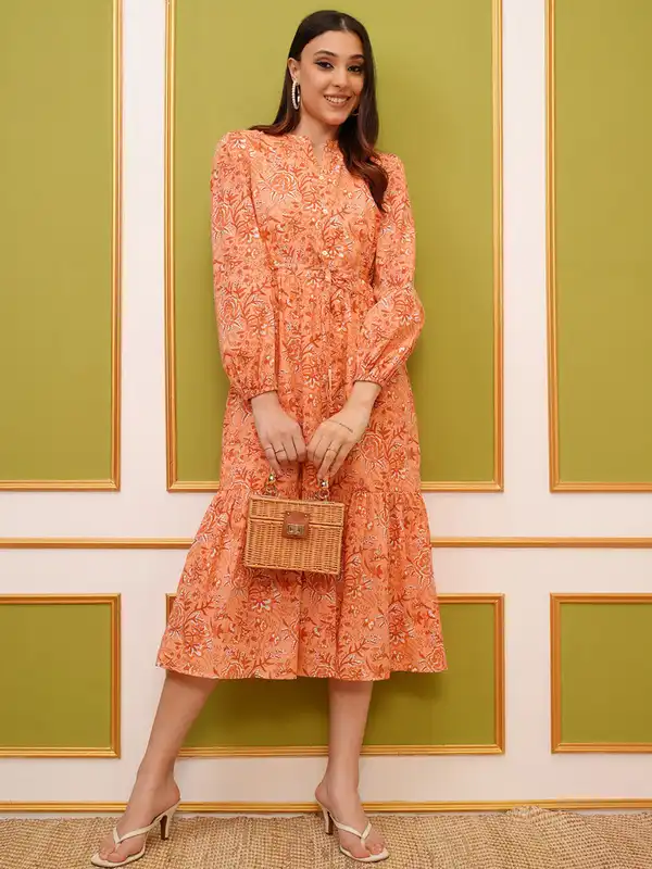 chinese dress ladies Long Indian Dress With Frill Mirror Hand Work Daimond Long Sleeves Wit –  Khatumbdi-Fashion main image 1