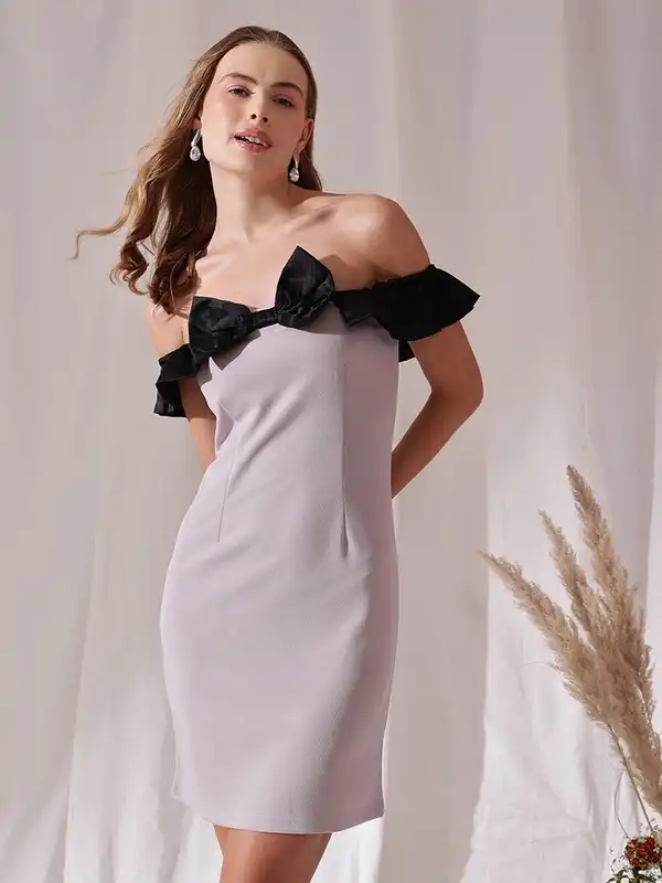 Grey Women Dresses Off Shoulder - Buy Grey Women Dresses Off