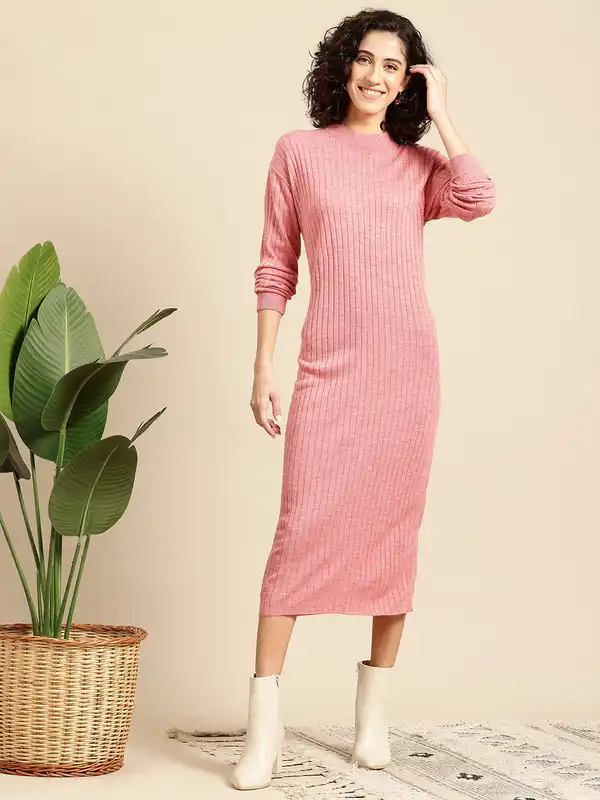 chinese dress ladies Cool Daze Long Sleeve Knit Maxi Dress Pink main image 0