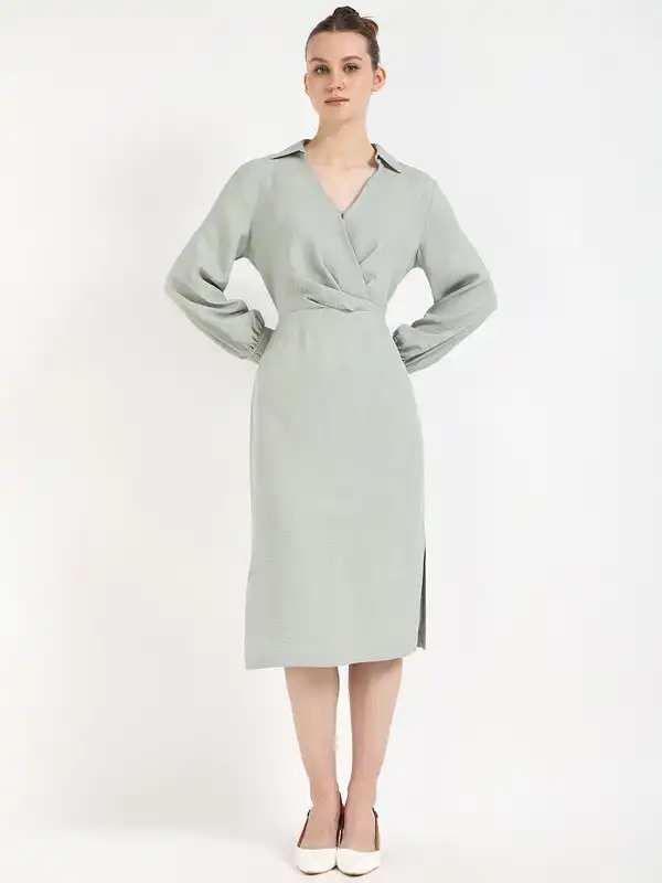 slim fit dress slacks Zero + Maria Cornejo Sleeveless Dress Green Pleated Stretch Silk Size 6