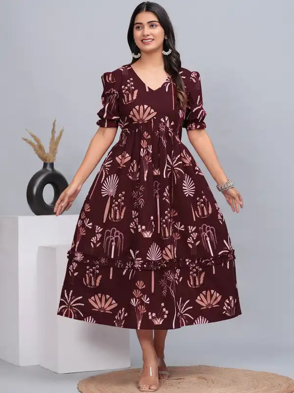 chinese dress ladies Peach Floral Maxi Dress