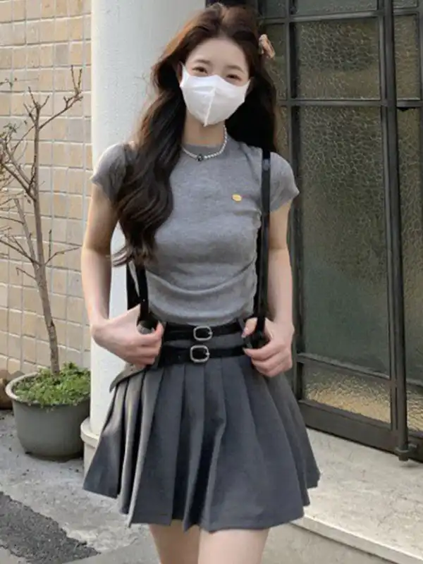 Grey Mini Pleated Skirt - Buy Grey Mini Pleated Skirt online in India