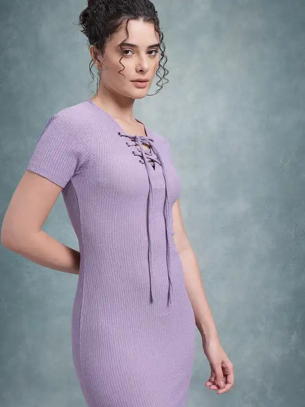 mauve bodycon dress Lace Trim Floral Tie Back Bodycon Dress  Parthea Fashion