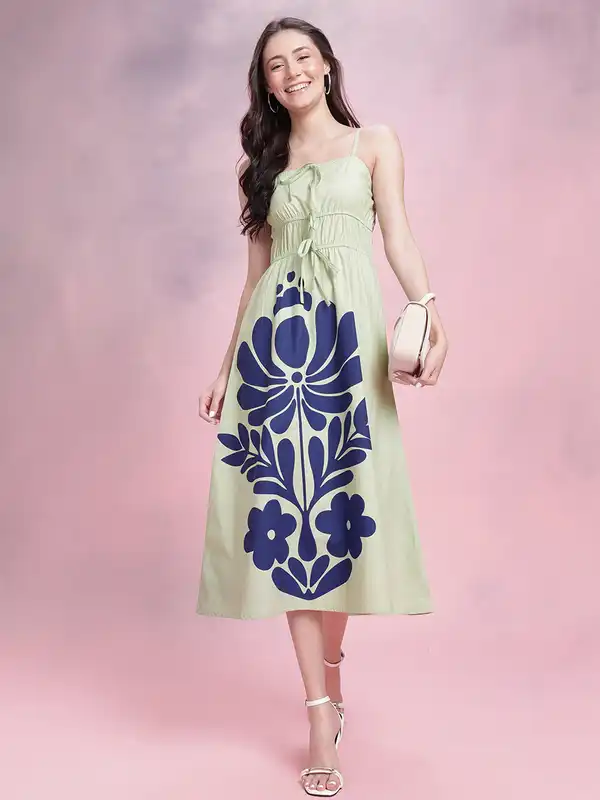 sachin and babi light blue dress Women's Floral Printed Georgette Fit & Flare Midi Dress main image 1