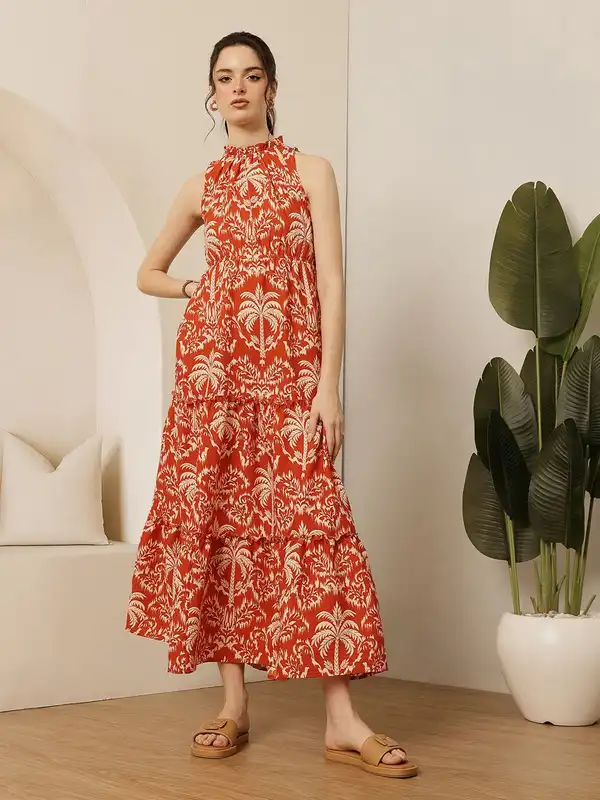 slim fit dress slacks Tropical Printed Off-shoulder Maxi Dress New Collection main image 0