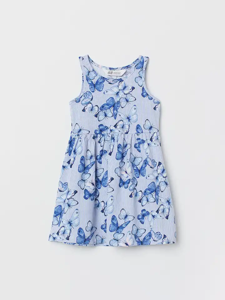 Buy H&M Girls White & Blue Butterfly Print Sleeveless Jersey Dress - Dresses  for Girls 10276105