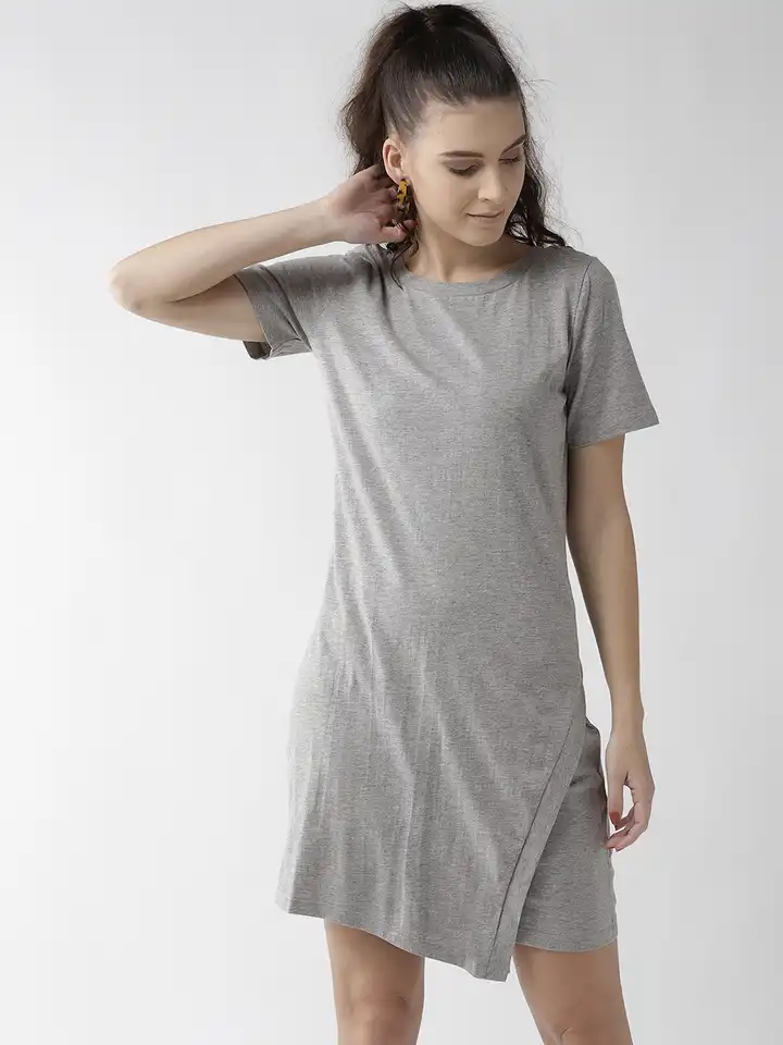 Buy Orous Women Grey Melange Solid T-shirt Dress - Dresses for Women  10483436 | Myntra