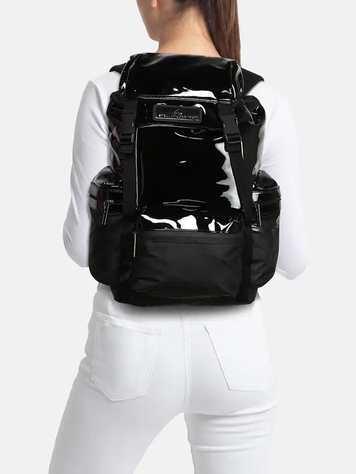 Adidas By Stella McCartney Black Patent and Mesh BackPack Women Black Logo Hiking Backpack | Stella McCartney US main image 4