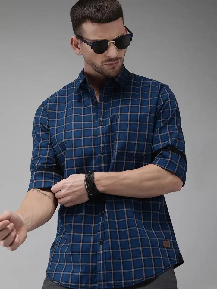 Buy Roadster Men Blue & Grey Checked Casual Shirt - Myntra