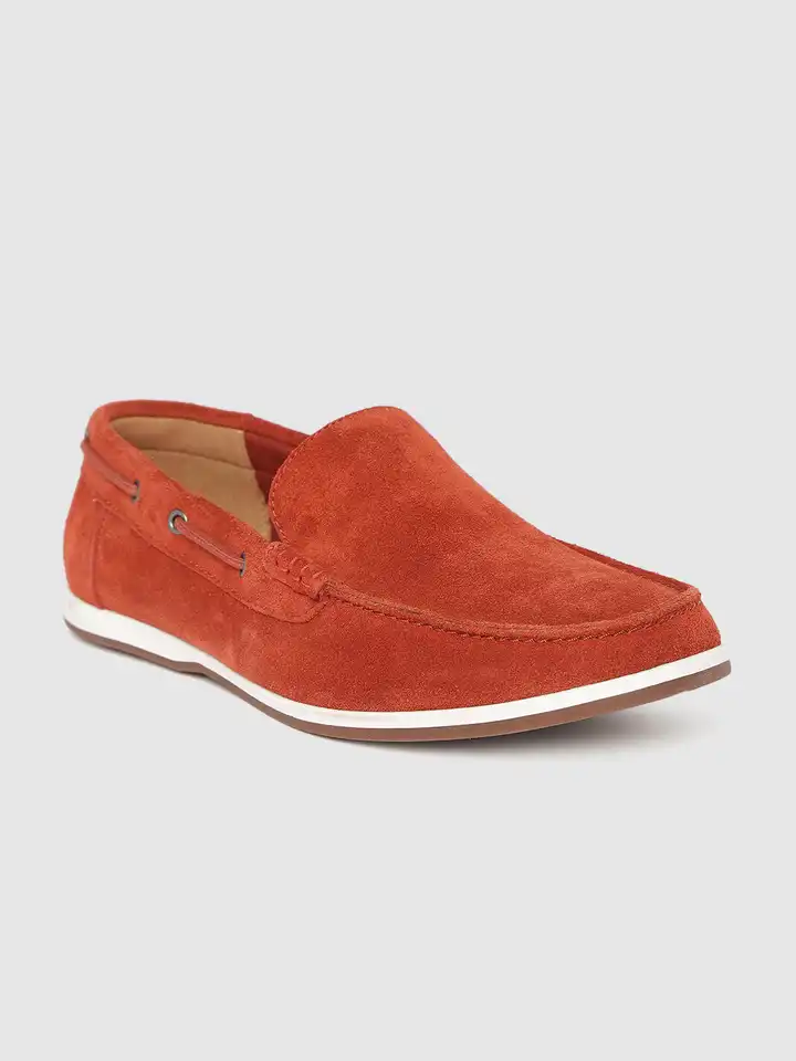 Buy Clarks Men Rust Red Solid Suede Finish Loafers - Casual  display picture 1