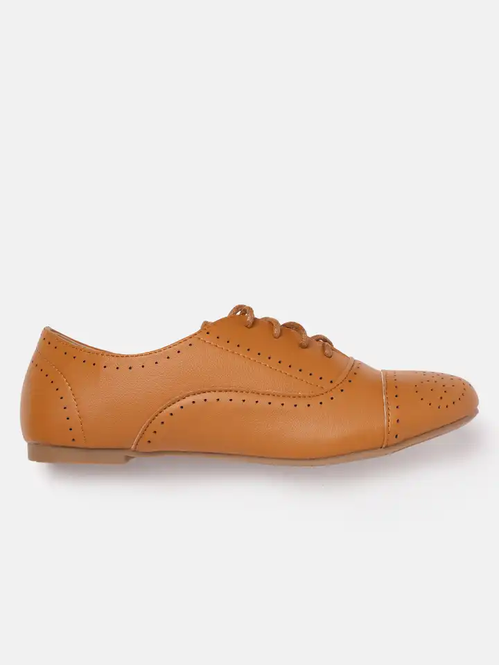 Buy Allen Solly Women Tan Brown Perforated Oxfords - Casual  display picture 3