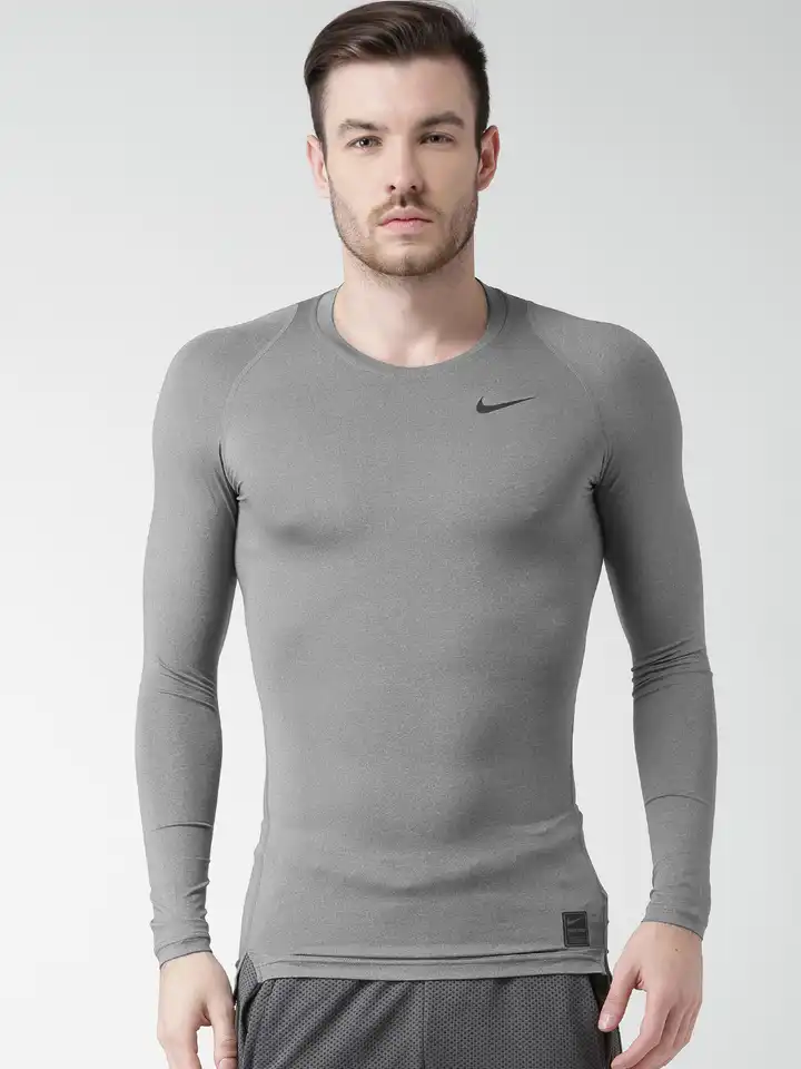 Buy Nike Pro Men Grey Melange AS Cool Compression LS Training T