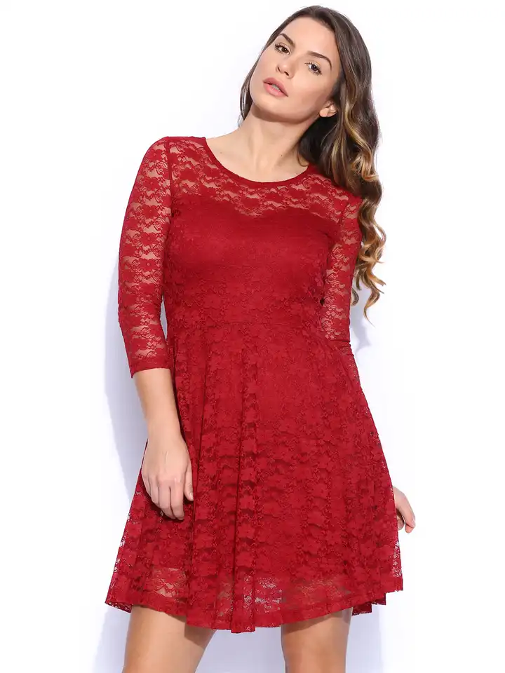 slim fit dress slacks Betty Lace Fit and Flare Mini Dress  Shop American Threads Dress Shop Crimson / M