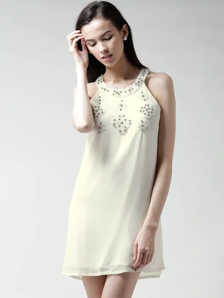 Buy FOREVER 21 Off-White Embellished Shift Dress - Dresses for Women  1181341