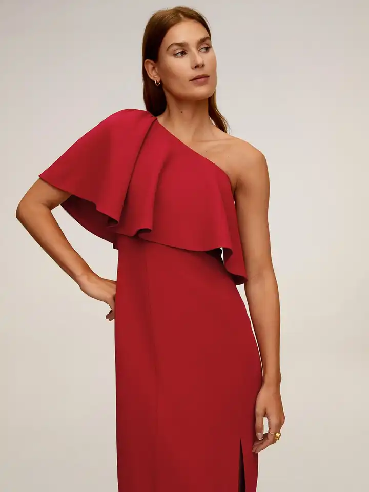 open lace back dress Lucille Red Asymmetric Bardot Midi Dress With Bow Detail – Club L London main image 0