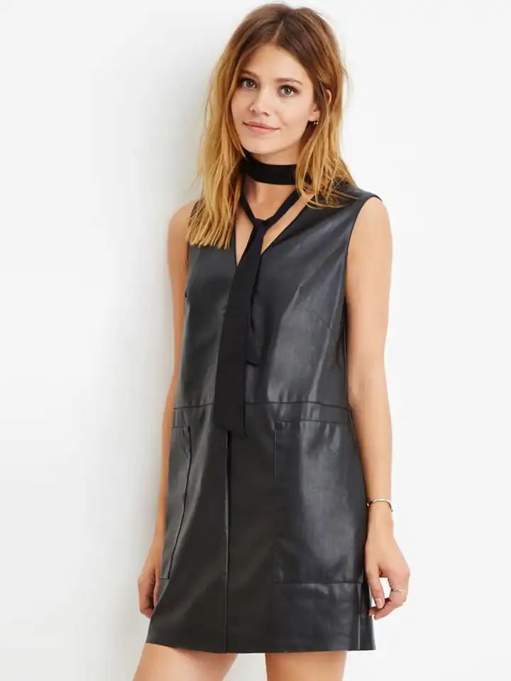 Buy FOREVER 21 Black Faux Leather Shift Dress - Dresses for Women 1203231 |  Myntra
