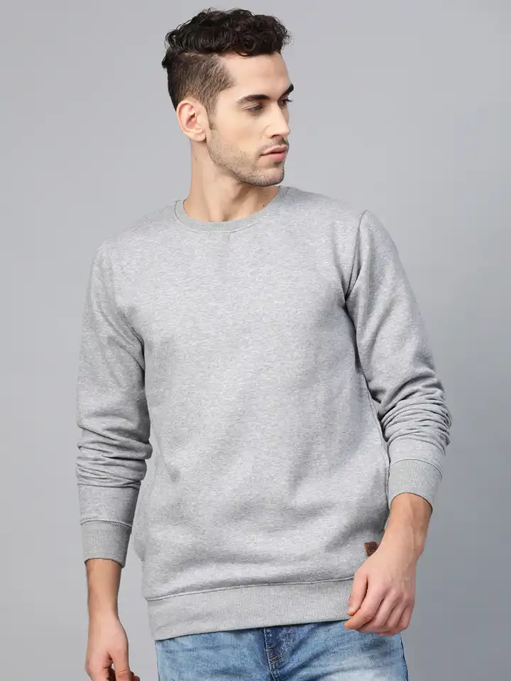 Roadster Men Grey Melange Solid Sweatshirt