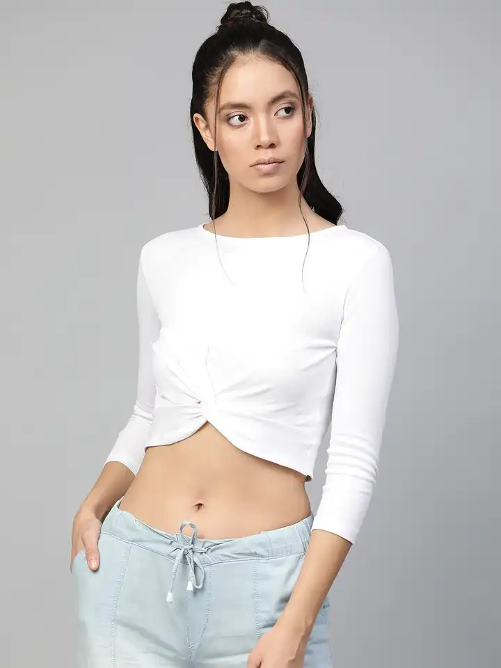 Buy SASSAFRAS White Cropped Twisted Knot Top - Tops for Women