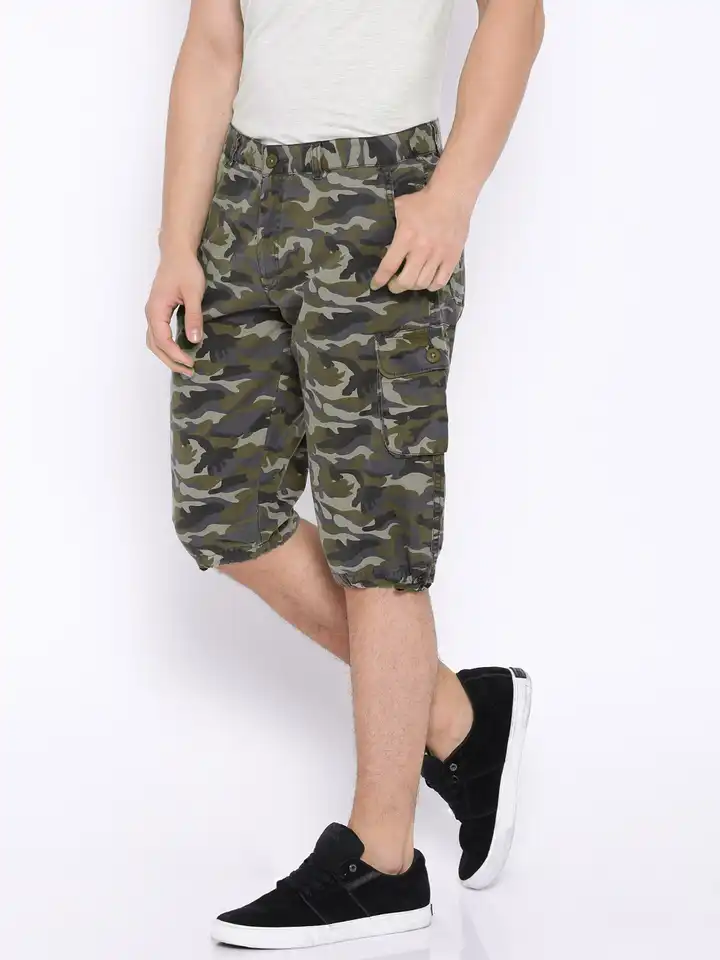 Buy Bandit Grey & Olive Green Printed Cargo Shorts - Shorts for