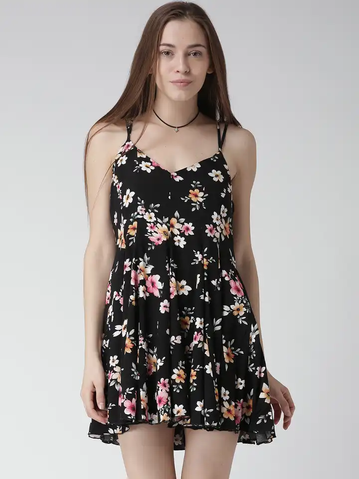 Buy FOREVER 21 Black Floral Print Fit & Flare Dress - Dresses for Women  1278292 | Myntra